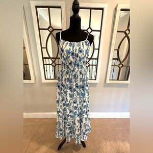 Grace Karin White Maxi Dress with Blue Floral Print